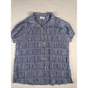 Kim & Cami Blue Gingham Puff Sleeve Blouse Womens M Cottagecore Button Top